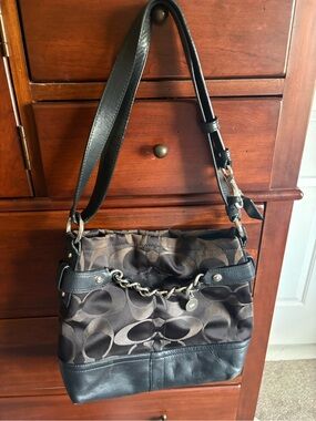 Coach Black Signature Pattern Shoulder Bag